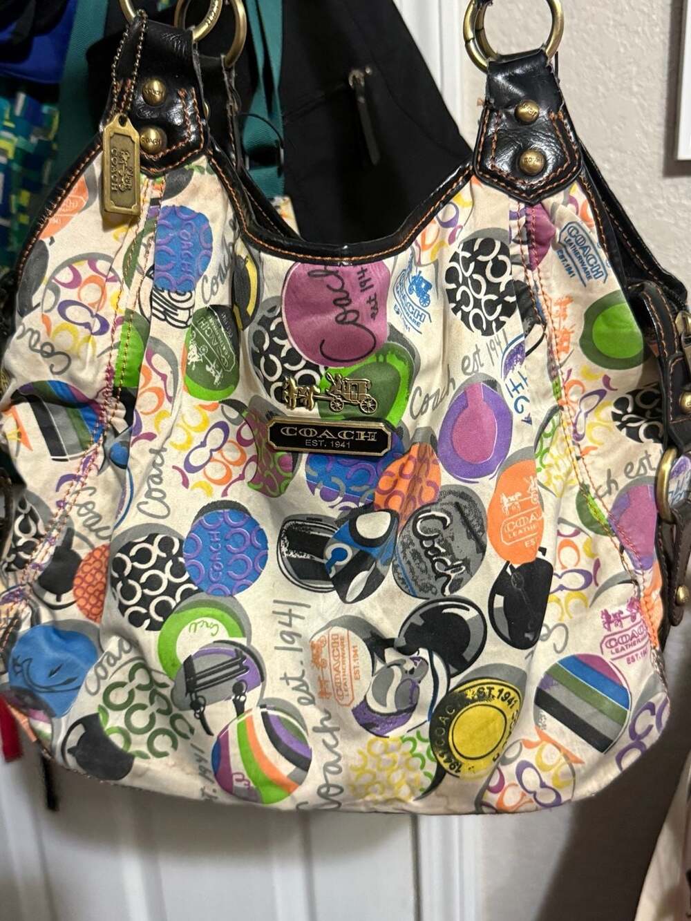 Coach Multicolor Logo Print Hobo Bag